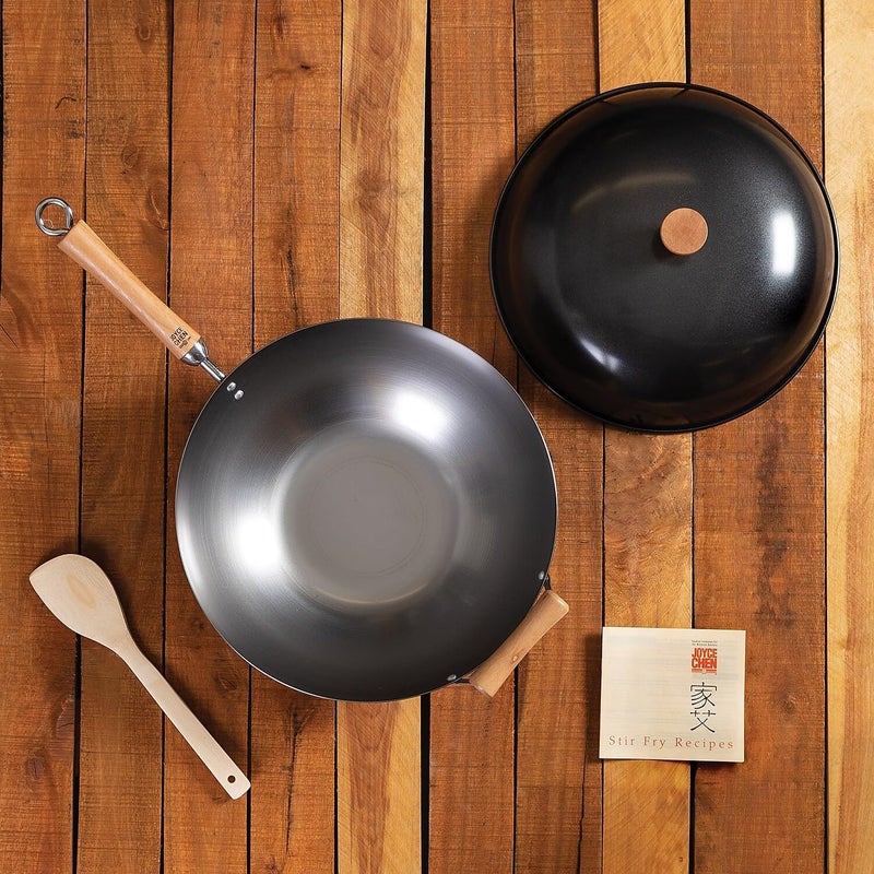 Joyce Chen Classic Series 14-Inch Carbon Steel Wok Set with Lid and Bamboo Spatula - Image 3