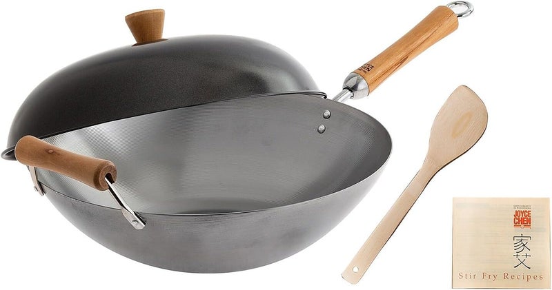 Joyce Chen Classic Series 14-Inch Carbon Steel Wok Set with Lid and Bamboo Spatula - Image 1