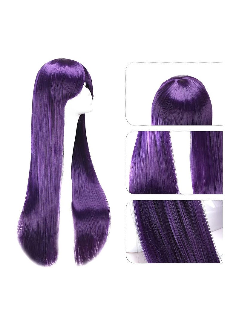 إستيل شعر مستعار 32 بوصة 80 سم طويل مستقيم أنيمي أزياء المرأة تأثيري باروكة شعر مستعار للحفلات مع غطاء شعر مستعار مجاني بنفسجي - Image 2