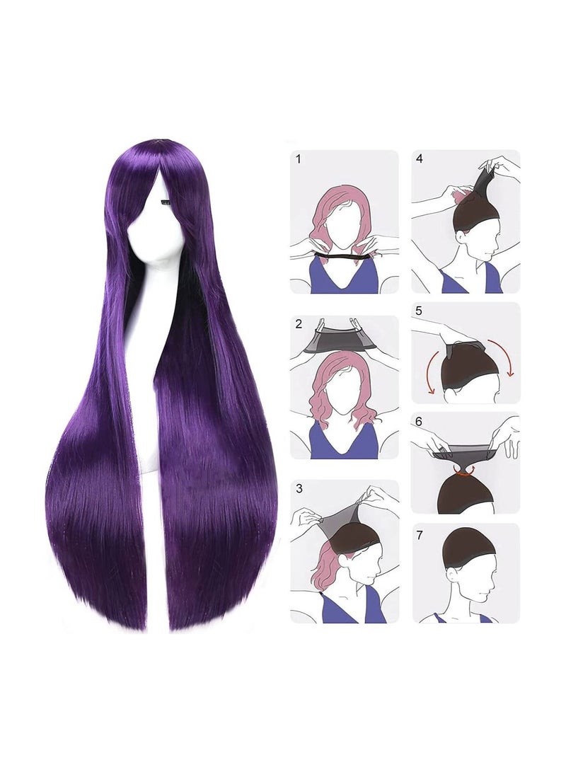 إستيل شعر مستعار 32 بوصة 80 سم طويل مستقيم أنيمي أزياء المرأة تأثيري باروكة شعر مستعار للحفلات مع غطاء شعر مستعار مجاني بنفسجي - Image 3