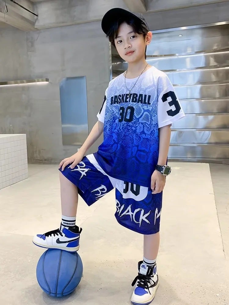 Boys Summer Clothes Basketball Clothes Quick-drying Suit Boys Summer Childrens Clothes Big Kids 2022 New Sports Jersey Blue 