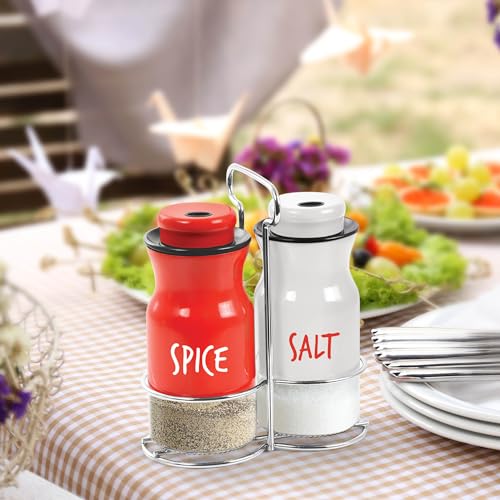 Treo By Milton Zingy Salt and Pepper Shakers Set with Adjustable Pour Holes & Stand, Glass Bottom Spice Dispenser, Set of 2, Red & White, Seasoning Condiment for Kitchen Dining Restaurant - Image 5