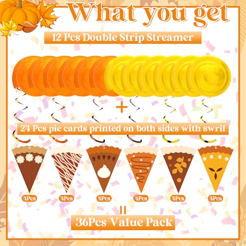 Faccito 36 Pcs Thanksgiving Pumpkin Pie Decorations Fall Ceiling Streamers Hanging Swirl Decor Fall Pumpkin Pie Garland for Thanksgiving Harvest Friendsgiving Party Classroom Home Decorations - Image 3