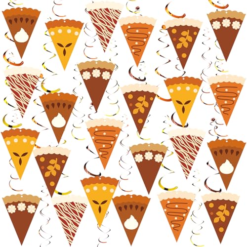Faccito 36 Pcs Thanksgiving Pumpkin Pie Decorations Fall Ceiling Streamers Hanging Swirl Decor Fall Pumpkin Pie Garland for Thanksgiving Harvest Friendsgiving Party Classroom Home Decorations - Image 1