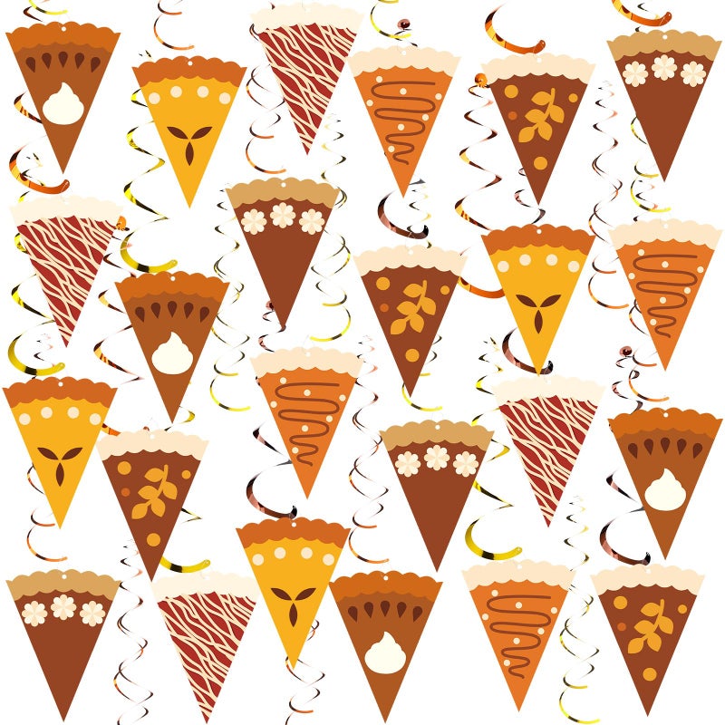 Faccito 36 Pcs Thanksgiving Pumpkin Pie Decorations Fall Ceiling Streamers Hanging Swirl Decor Fall Pumpkin Pie Garland for Thanksgiving Harvest Friendsgiving Party Classroom Home Decorations - Image 2