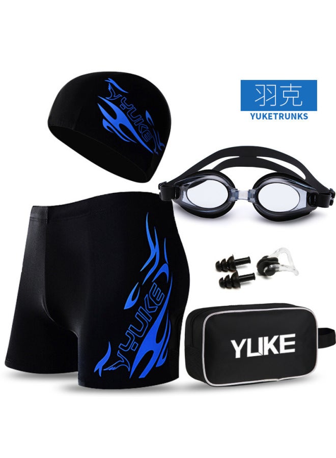 Swimming Trunks Men's Boxer Men's Hot Spring Pants Large Size Loose Swimsuit Men's Fashionable Swimming Goggles Swimming Cap Set Equipment Swimwear