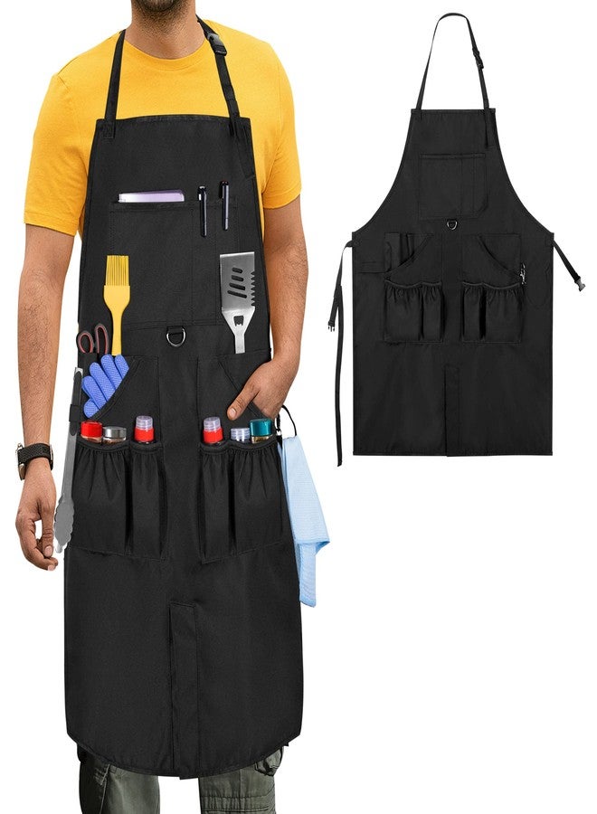 HODRANT Large BBQ Grilling Apron, Cooking Apron for Men with Pockets & Slit Hem, Kitchen Apron with Adjustable Neck Strap for Men & Women, Work Apron for Chef, Barber, Painter, Carpenter, Apron Only - Image 1