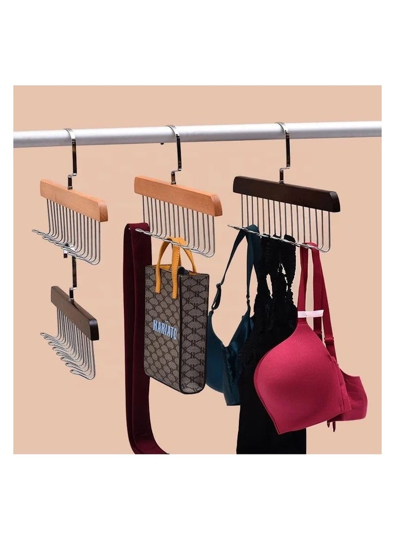 Tie Hanger with 8 Hanger Hooks, Scarf and Bra Organiser, Wooden Hangers for Wardrobe Multipurpose Cloth Hanger Belt Hangers for Wardrobe Storage Cupboard Organizer (1PC)  - Image 2