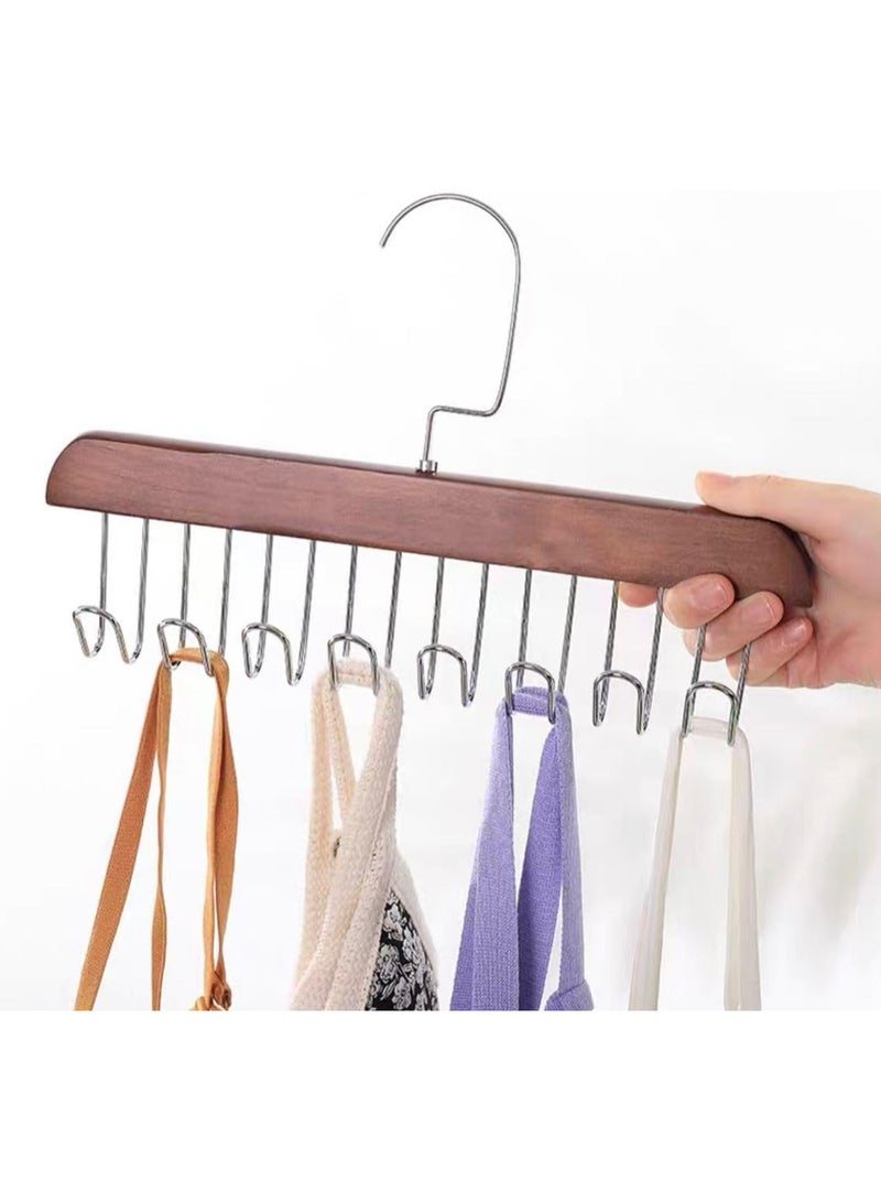 Tie Hanger with 8 Hanger Hooks, Scarf and Bra Organiser, Wooden Hangers for Wardrobe Multipurpose Cloth Hanger Belt Hangers for Wardrobe Storage Cupboard Organizer (1PC)  - Image 3