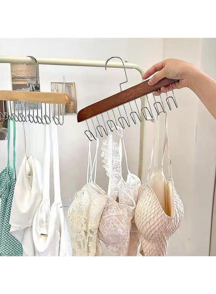 Tie Hanger with 8 Hanger Hooks, Scarf and Bra Organiser, Wooden Hangers for Wardrobe Multipurpose Cloth Hanger Belt Hangers for Wardrobe Storage Cupboard Organizer (1PC)  - Image 5