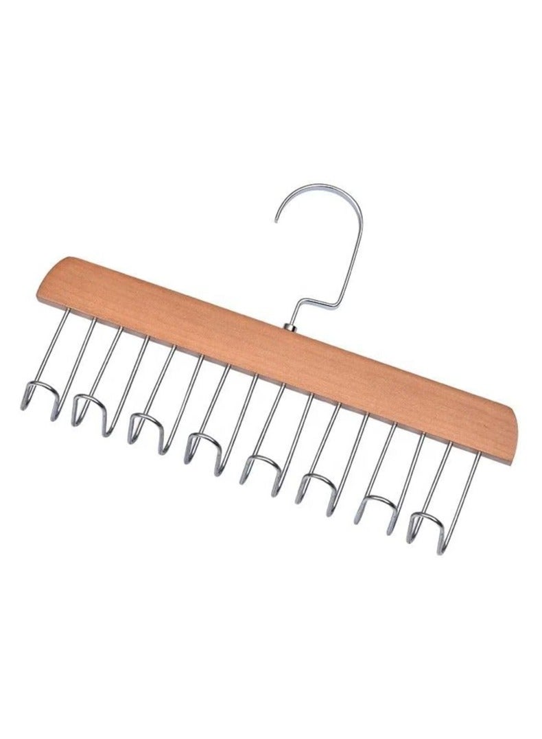 Tie Hanger with 8 Hanger Hooks, Scarf and Bra Organiser, Wooden Hangers for Wardrobe Multipurpose Cloth Hanger Belt Hangers for Wardrobe Storage Cupboard Organizer (1PC)  - Image 4