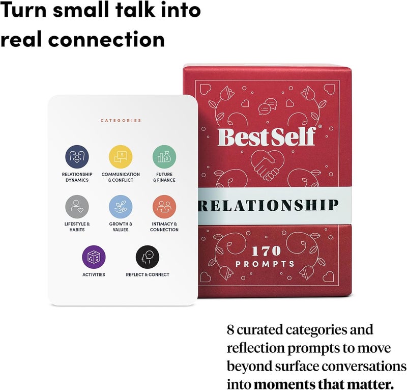 BestSelf Co. أفضل مجموعة بطاقات العلاقات BestSelf 170 محفزات نقاش لبدء المحادثات للأزواج - ألعاب بطاقات مثالية للبالغين، هدايا رومانسية - Image 5