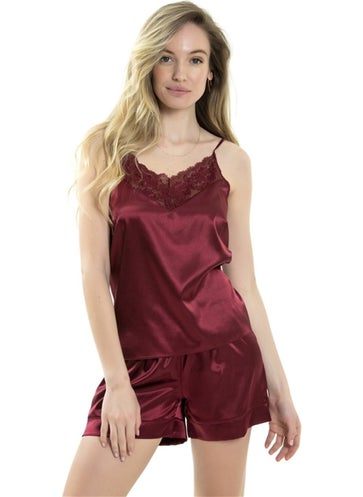 Magic Form 17236 Women's Claret Red Satin Lace Shorts Set  - Image 1