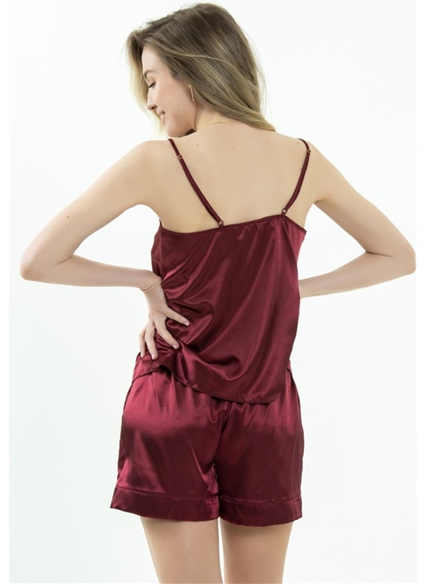 Magic Form 17236 Women's Claret Red Satin Lace Shorts Set  - Image 2