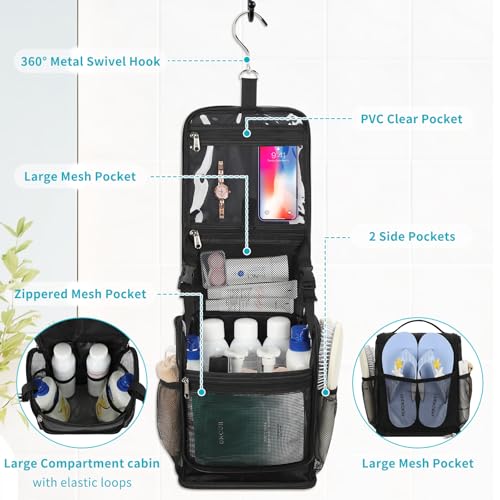 Bagmoly Mesh Shower Caddy Portable, Toiletry Bags for Travel, Hanging Shower Organizer Tote Bag for College Dorm Students Girls Boys, Dry and Wet Separation with Metal Hook - Image 2
