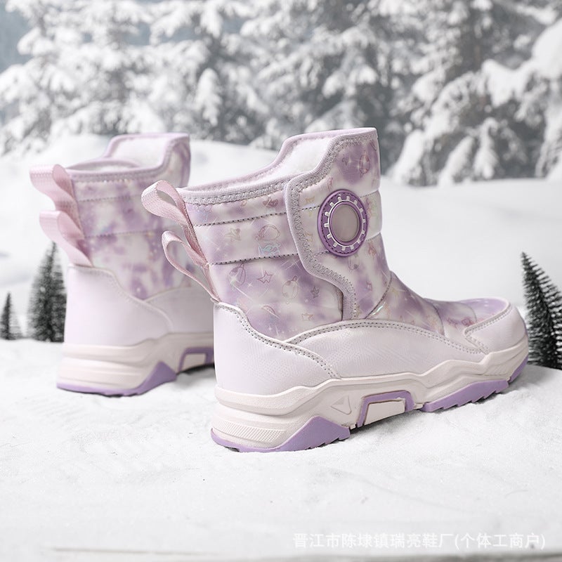 2024 Winter Girls Cotton Shoes Boys Snow Boots Non-Slip Crampon Children High-Top Warm Fleece-Lined Waterproof Cotton Shoes - Image 3