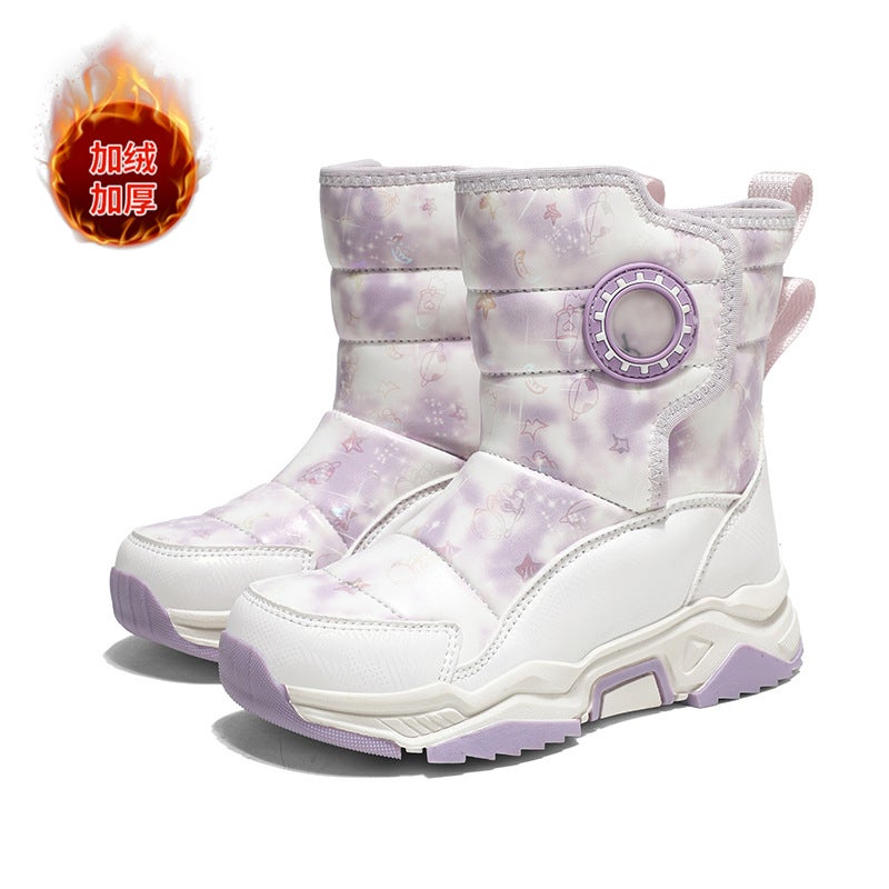 2024 Winter Girls Cotton Shoes Boys Snow Boots Non-Slip Crampon Children High-Top Warm Fleece-Lined Waterproof Cotton Shoes - Image 1