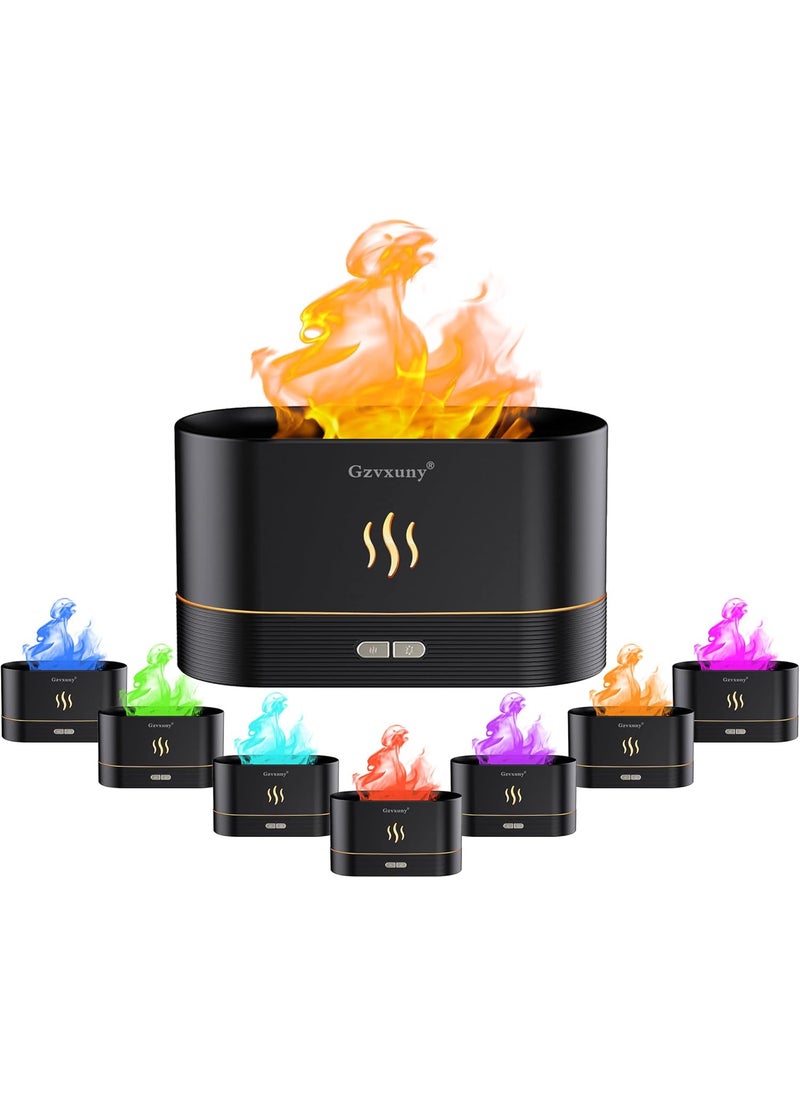 Gzvxuny Flame Essential Oil Diffuser, Upgrade 7 Colour Lights Aromatherapy Diffuser, Super Quiet Air Humidifier, Electric Aroma Diffuser, Waterless Auto-Off for Home Office Room - Black 