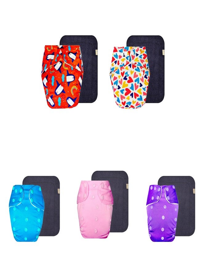 Dumbledo Premium Cloth Diaper with Gray Insert (Pack of 5) | Snug Fit | 6-Layer Absorbent Pad | Adjustable Snaps | Trusted by Moms | 3 Months - 3 Years | Unisex Baby - Image 1