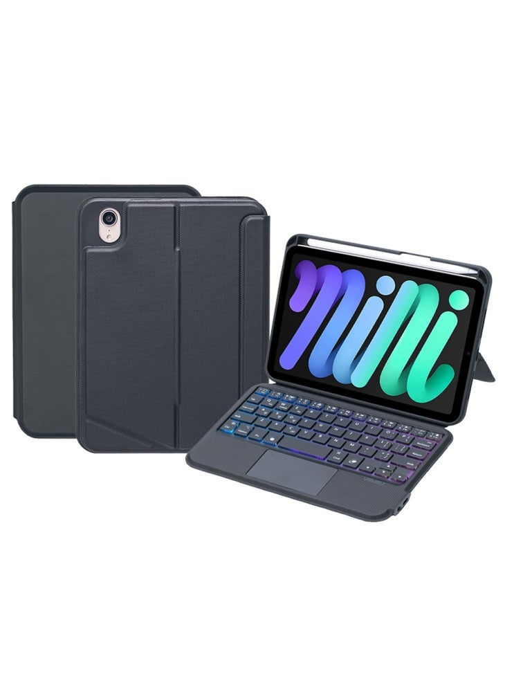 جراب T06-AS لجهاز iPad mini (2024)/mini (2021) مزود بلوحة مفاتيح وإضاءة خلفية وحامل قلم وغطاء من جلد البولي يوريثان مع لوحة مفاتيح قابلة للفصل ومتوافقة مع تقنية البلوتوث - Image 1