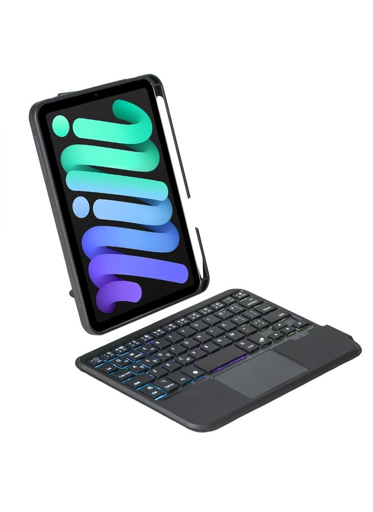 جراب T06-AS لجهاز iPad mini (2024)/mini (2021) مزود بلوحة مفاتيح وإضاءة خلفية وحامل قلم وغطاء من جلد البولي يوريثان مع لوحة مفاتيح قابلة للفصل ومتوافقة مع تقنية البلوتوث - Image 5