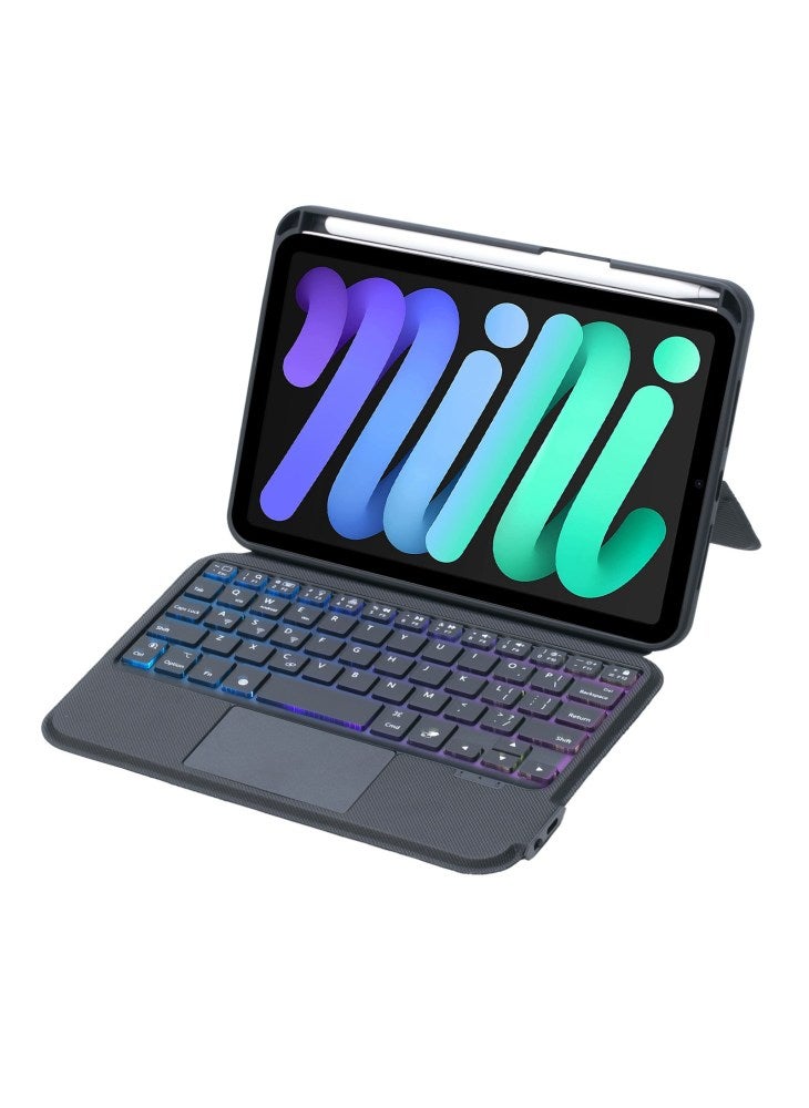 جراب T06-AS لجهاز iPad mini (2024)/mini (2021) مزود بلوحة مفاتيح وإضاءة خلفية وحامل قلم وغطاء من جلد البولي يوريثان مع لوحة مفاتيح قابلة للفصل ومتوافقة مع تقنية البلوتوث - Image 3