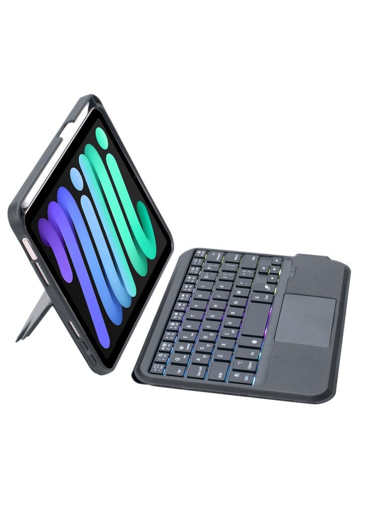 جراب T06-AS لجهاز iPad mini (2024)/mini (2021) مزود بلوحة مفاتيح وإضاءة خلفية وحامل قلم وغطاء من جلد البولي يوريثان مع لوحة مفاتيح قابلة للفصل ومتوافقة مع تقنية البلوتوث - Image 2