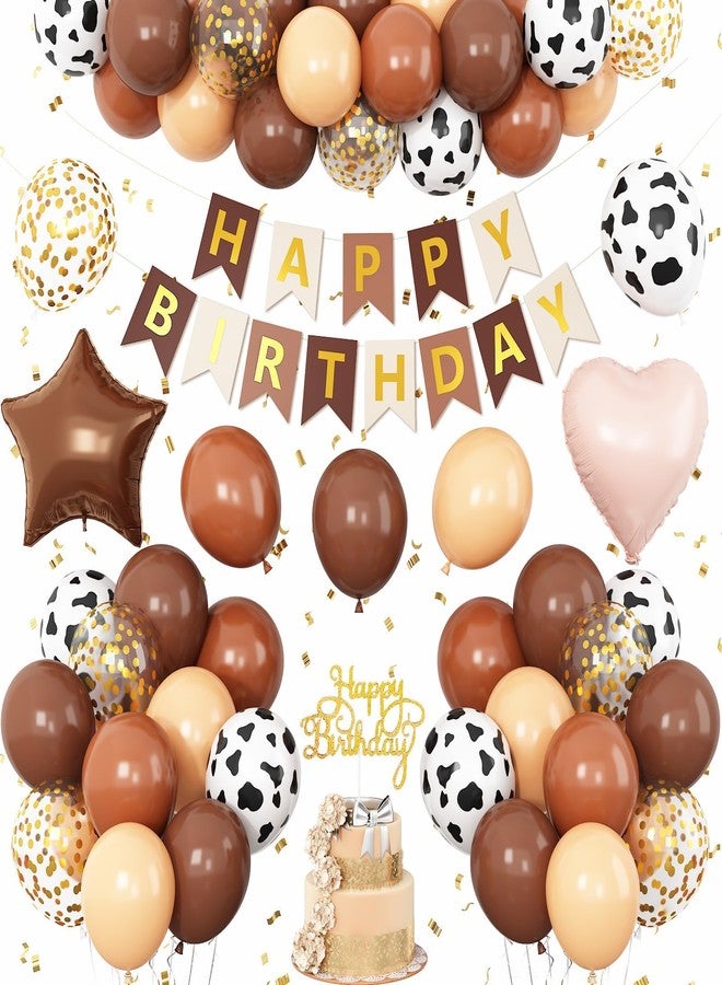 Vibzox Western Cowboy Birthday Decorations,Brown Nude Gold Cow Print Balloons Banner Star Heart Foil Balloon for Farmhouse Baby Shower Birthday Party - Image 1