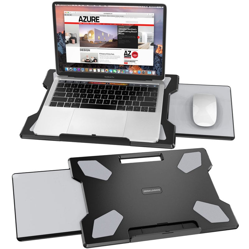 DeskLogics Laptop Lap Desk for Bed  Couch Portable Laptop Lap Pad with Retractable LeftRight Mouse Pad Stable  Comfortable Lap Tray for Sofa Travel Writing  Home Office
