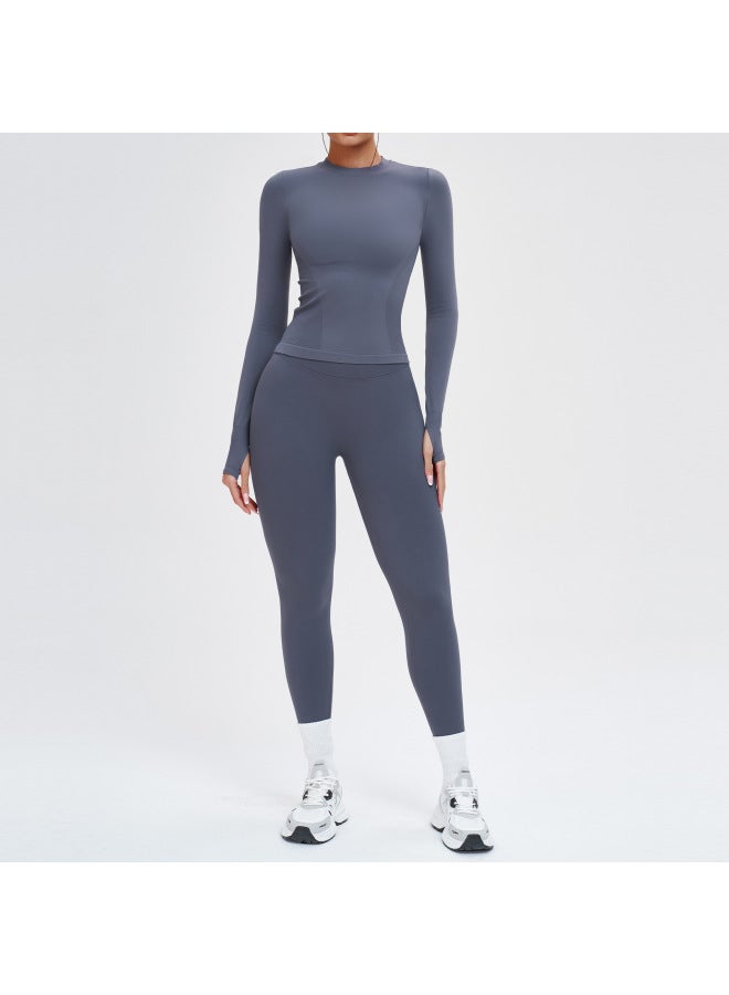 Seamless Sports Suit Round Neck Comfortable Fitness Yoga Set Outdoor Running Sports Fitness Clothing For Women 5081