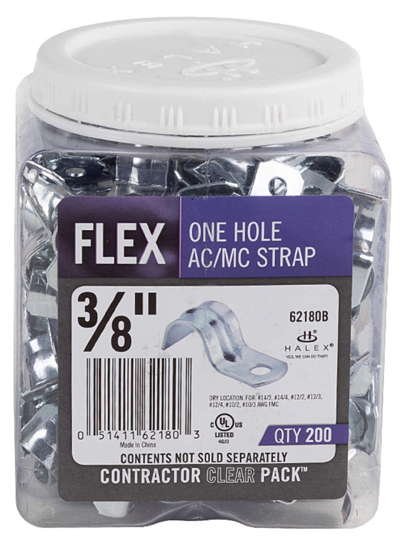 Halex – 3/8 Inch Flexible Metal Conduit (FMC) – 1 Hole Straps – 62180B – 200 Per Pack – Silver - Image 2