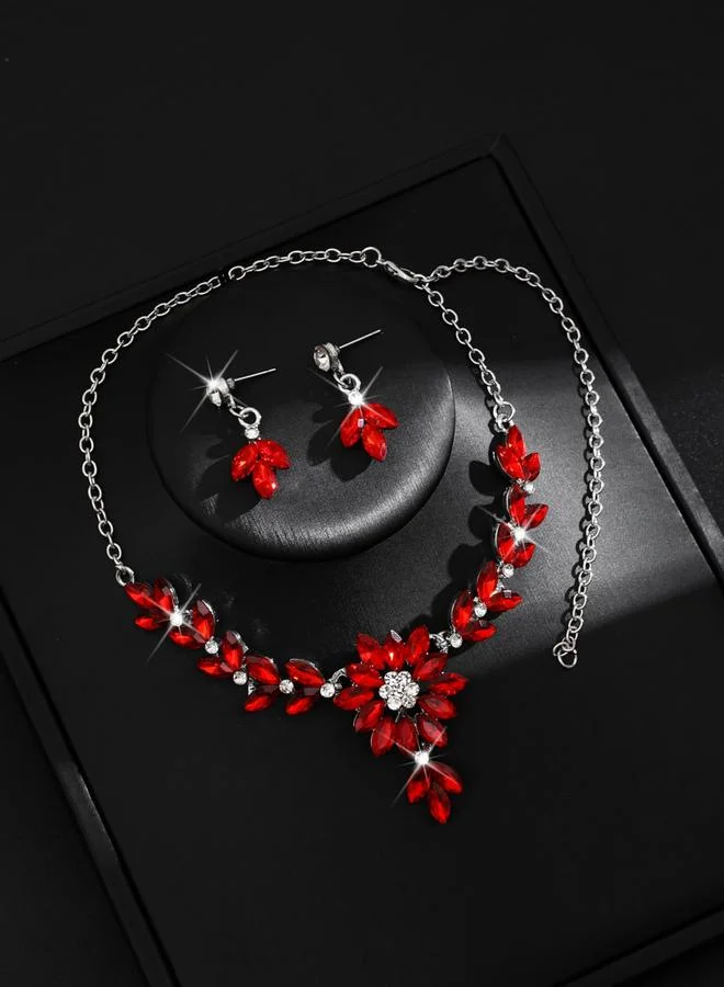 تايك تو طقم مجوهرات قلادة وأقراط مزينة بأحجار الراين قطعتين