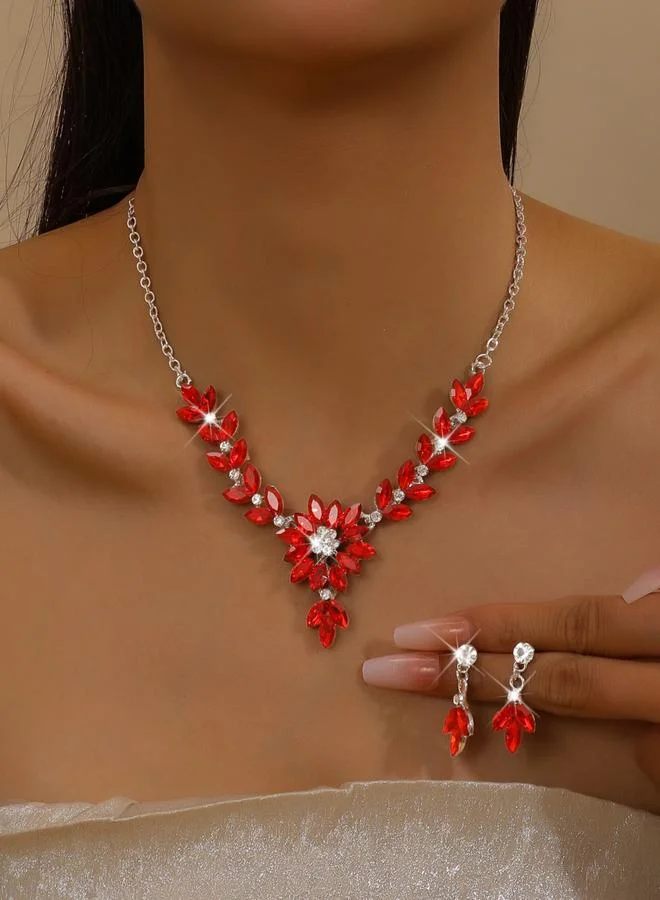 تايك تو طقم مجوهرات قلادة وأقراط مزينة بأحجار الراين قطعتين