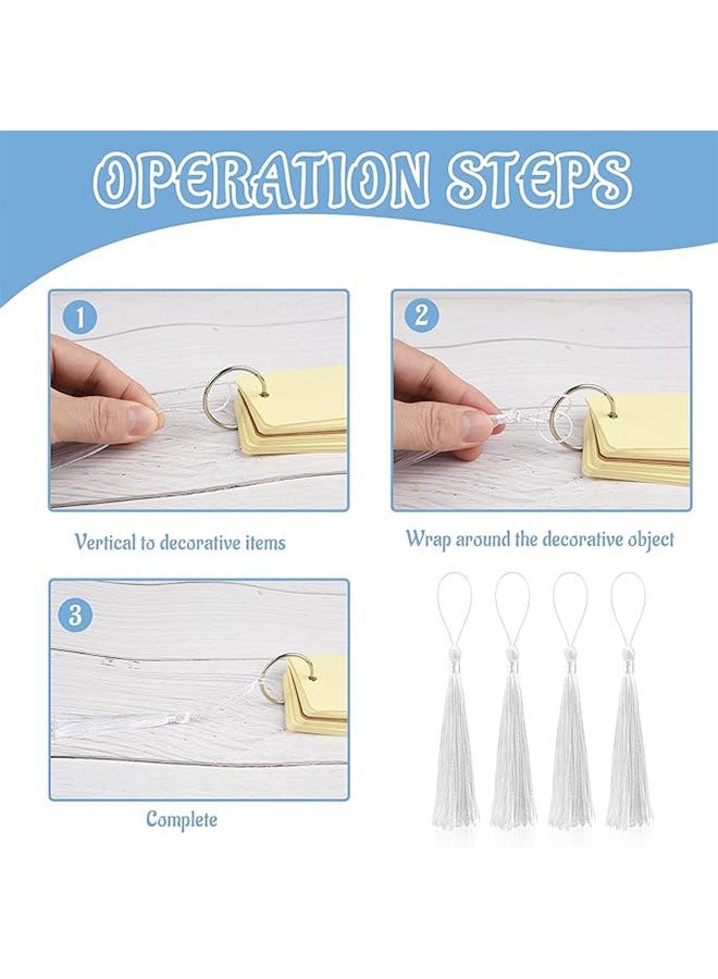 Happy D 100 pieces of 13 cm / 5 inch silky dental floss bookmarks with tassels, with 2-inch cord loops and small Chinese knots, for jewelry making, souvenirs, bookmarks, DIY craft accessories (white) - Image 4