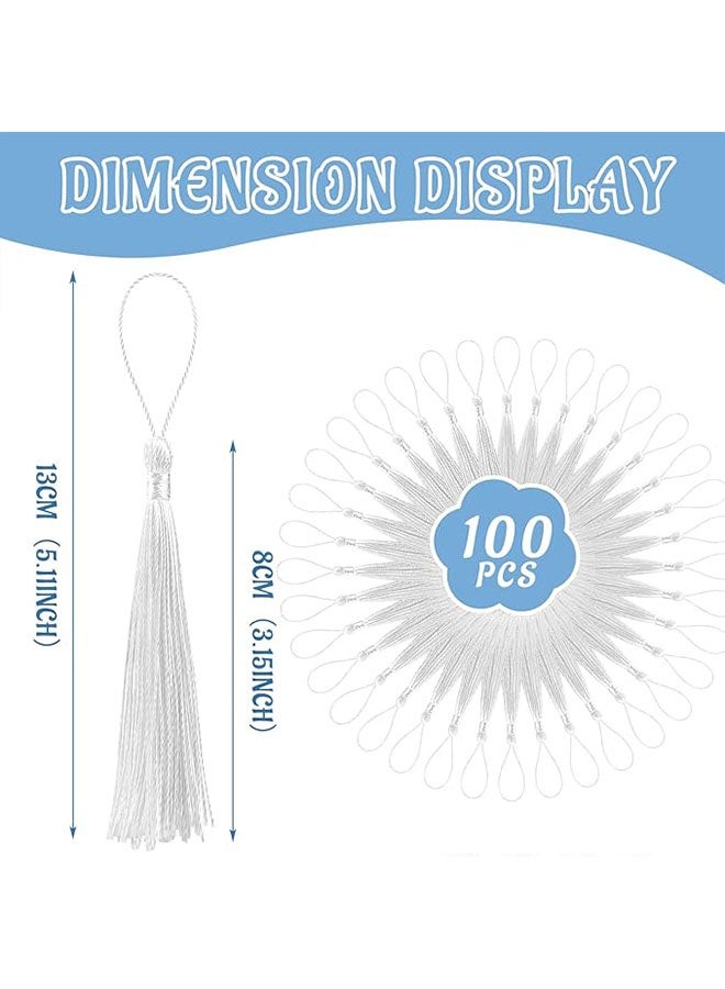 Happy D 100 pieces of 13 cm / 5 inch silky dental floss bookmarks with tassels, with 2-inch cord loops and small Chinese knots, for jewelry making, souvenirs, bookmarks, DIY craft accessories (white) - Image 5