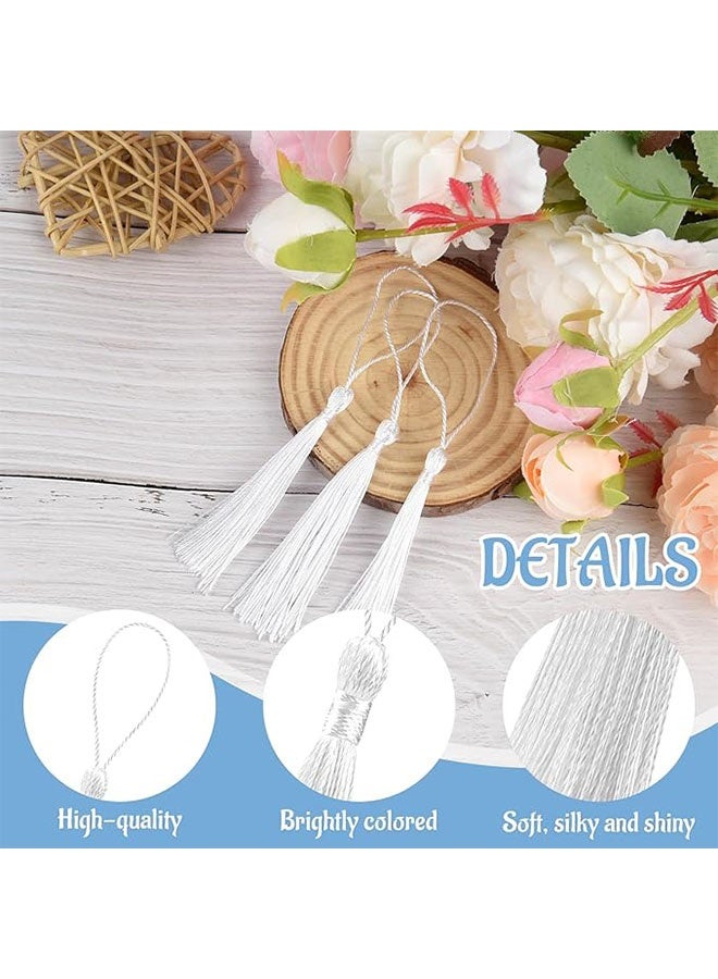 Happy D 100 pieces of 13 cm / 5 inch silky dental floss bookmarks with tassels, with 2-inch cord loops and small Chinese knots, for jewelry making, souvenirs, bookmarks, DIY craft accessories (white) - Image 2