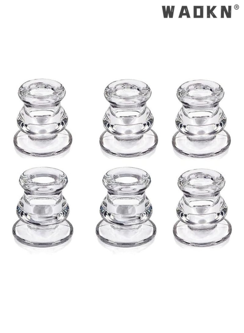 WAOKN Elegant Glass Candlestick Holders Set of 6 - Tapered Design for Wedding Celebration Tables, Anniversary Dinner Gatherings, Sophisticated Dining Room Displays, Romantic Valentine's Day Settings, and Any Special Occasion Decor - Image 1