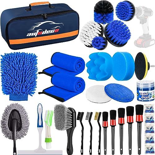 AUTODECO 31Pcs Car Detailing Brush Set, Car Detailing Kit, Auto Detailing Drill Brush Set, Car Detailing Brushes, Car Wash Cleaning Tools Kit for Interior, Exterior, Wheels, Blue - Image 1