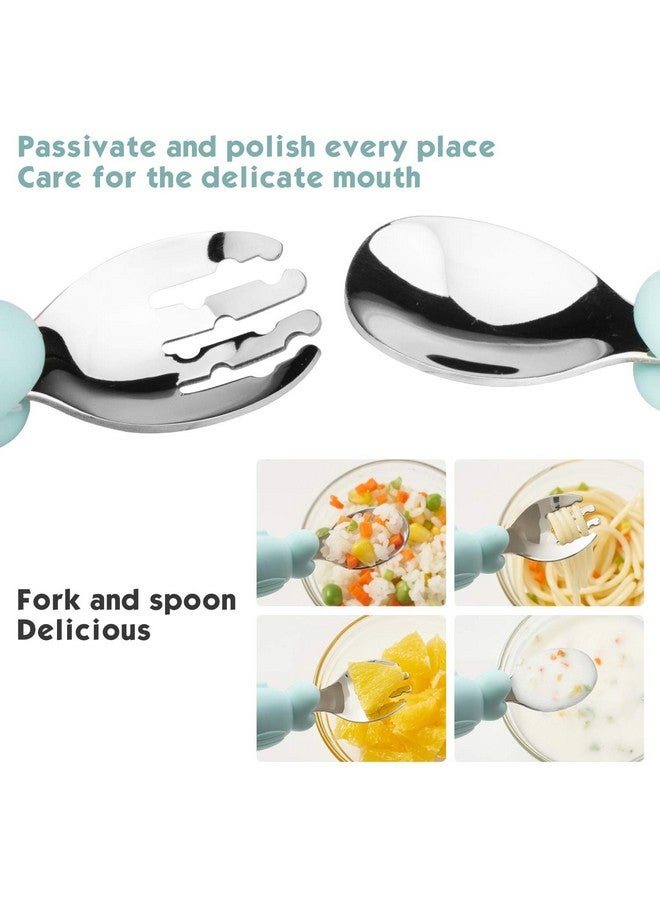 Linowos Silicone Suction Plate for Toddlers with Fork Spoon Set - Self Feeding Training Divided Plate Dish and Bowl for Baby and Toddler, Fits for Most Highchairs Trays (Cyan) - Image 3