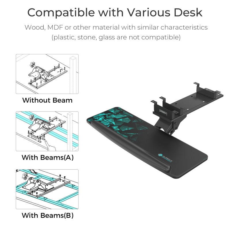 EUREKA ERGONOMIC Height Adjustable Mouse & Keyboard Tray Under Desk, 28x10'' Large Slide Out Swivel Tilt Computer Keyboard Drawer with Pad for Gaming Home Office, Dual Mount - Image 5