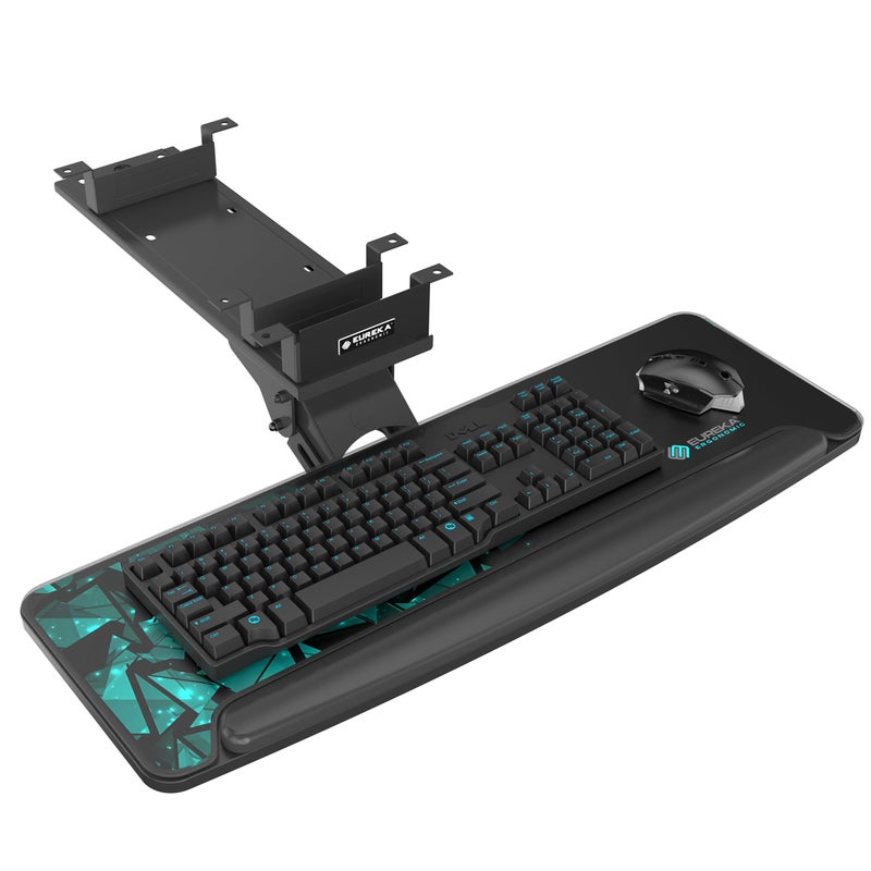 EUREKA ERGONOMIC Height Adjustable Mouse & Keyboard Tray Under Desk, 28x10'' Large Slide Out Swivel Tilt Computer Keyboard Drawer with Pad for Gaming Home Office, Dual Mount - Image 1