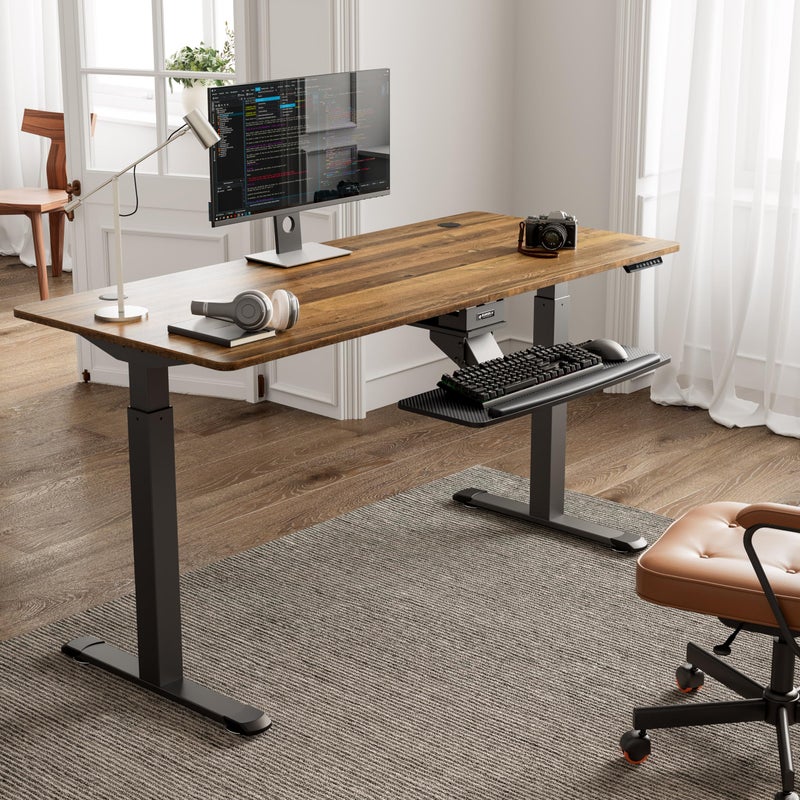 EUREKA ERGONOMIC Height Adjustable Mouse & Keyboard Tray Under Desk, 28x10'' Large Slide Out Swivel Tilt Computer Keyboard Drawer with Pad for Gaming Home Office, Dual Mount - Image 4