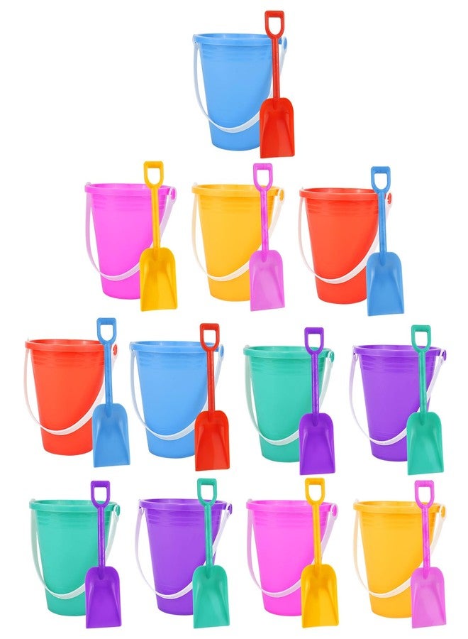 Holady 12 Pack 5'' Inch Sand Beach Buckets Pail with Beach Shovels,Sand Bucket Water Bucket for Beach Fun Great Summer Party Accessory - Image 1