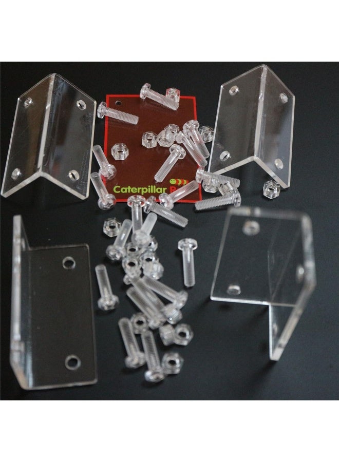 Caterpillar Red 4 X Angled L Brackets Polished Clear Transparent Acrylic With 20X M5 Bolts Clear Right Angle Bracket Corner - Image 1
