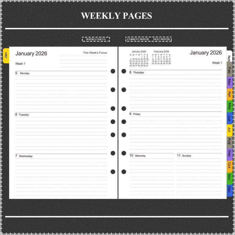 Tiankool 2026 Planner Refill for A5 7-Ring Binder,Weekly & Monthly Planner Inserts Runs from Jan 2026 to Dec 2026, 5-3/4" x 8-1/4" - Image 5