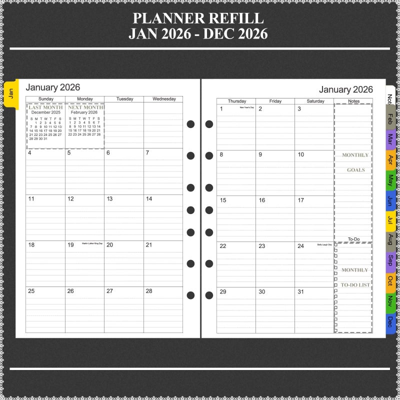 Tiankool 2026 Planner Refill for A5 7-Ring Binder,Weekly & Monthly Planner Inserts Runs from Jan 2026 to Dec 2026, 5-3/4" x 8-1/4" - Image 4