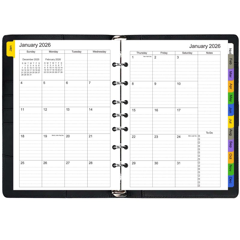 Tiankool 2026 Planner Refill for A5 7-Ring Binder,Weekly & Monthly Planner Inserts Runs from Jan 2026 to Dec 2026, 5-3/4" x 8-1/4" - Image 3