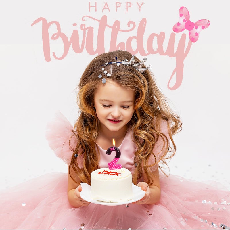 OGnomiFX 2nd Pink Black Birthday Candles for Girls, Pink Mouse Cake Topper Cupcake Decor, Cartoon Themed Birthday Party Decorations Supplies (Number 2) - Image 5