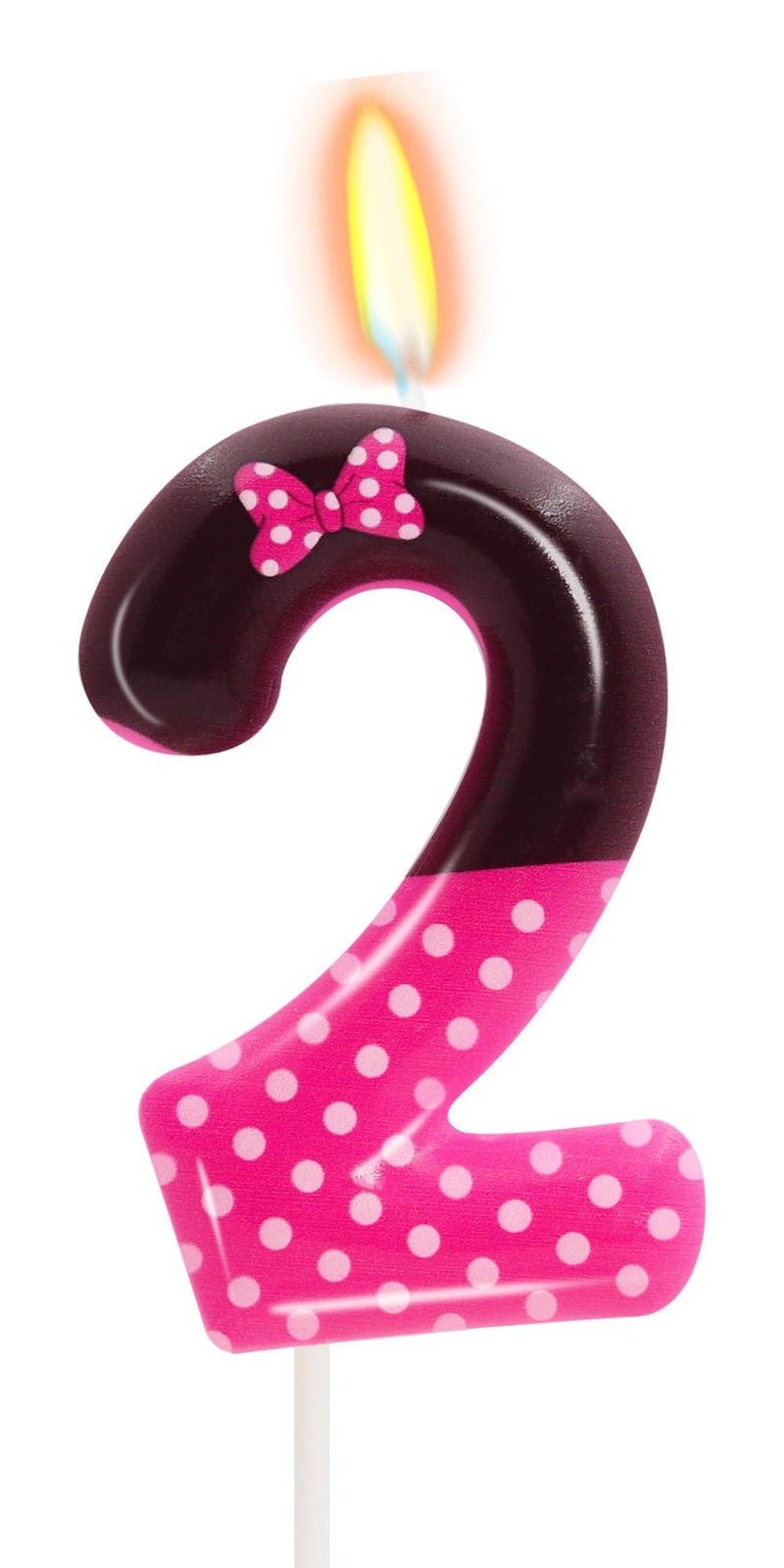 OGnomiFX 2nd Pink Black Birthday Candles for Girls, Pink Mouse Cake Topper Cupcake Decor, Cartoon Themed Birthday Party Decorations Supplies (Number 2) - Image 1
