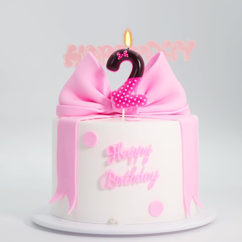 OGnomiFX 2nd Pink Black Birthday Candles for Girls, Pink Mouse Cake Topper Cupcake Decor, Cartoon Themed Birthday Party Decorations Supplies (Number 2) - Image 3